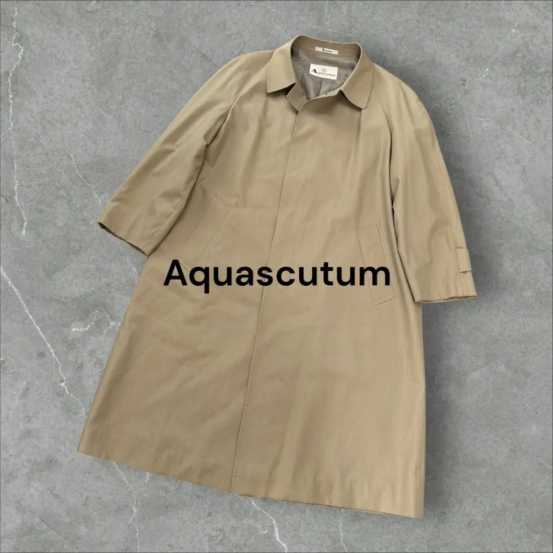 希少 Aquascutum ステンカラーコート ベージュ 毛 絹 シルク