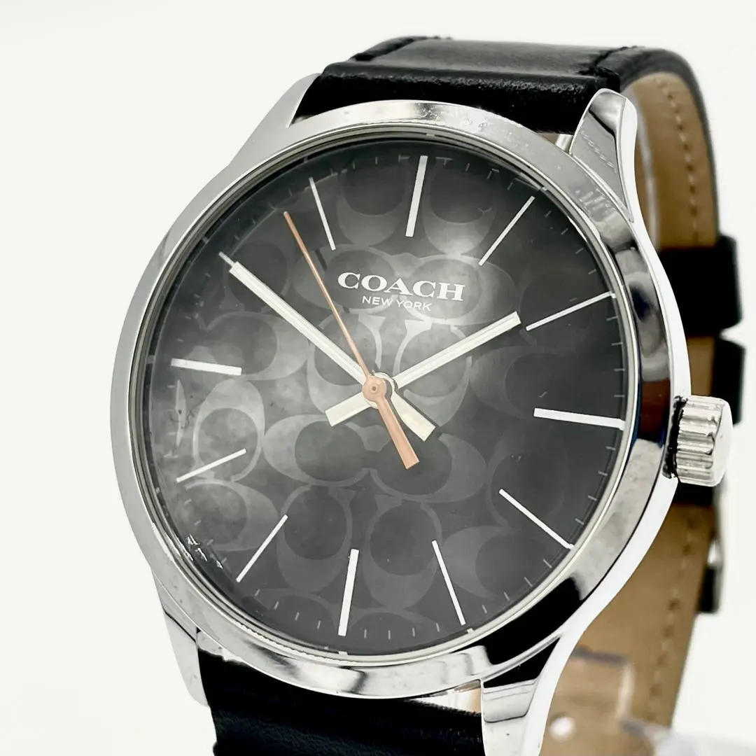 【稼働/新品電池】コーチ シグネチャー 黒文字盤 ブラック 腕時計 メンズ