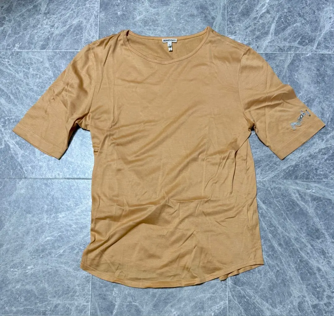 HERMES エルメス マルジェラ 馬車 ロゴ 刺繍 柄 Tシャツ M オレンジ