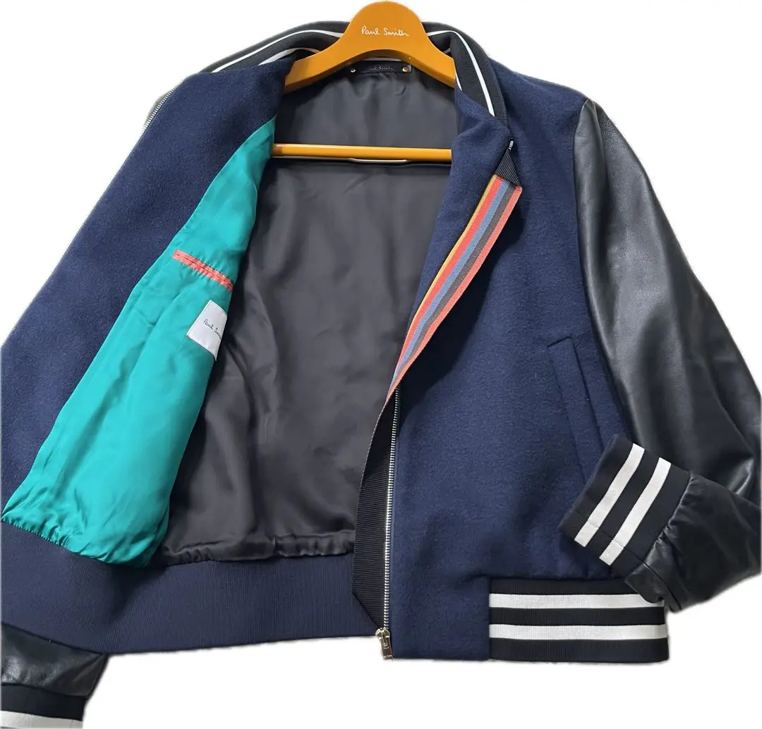 【現行美品】ポールスミス　レザー切替え スタジャン MA-1 マルチストライプ