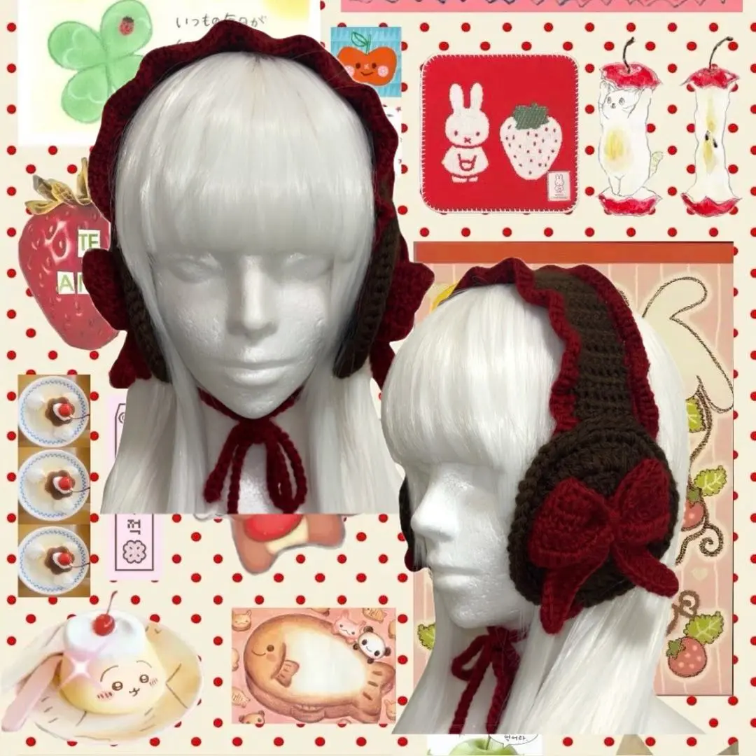 ハンドメイド 編み物 イヤーマフ 耳あて フリル リボン