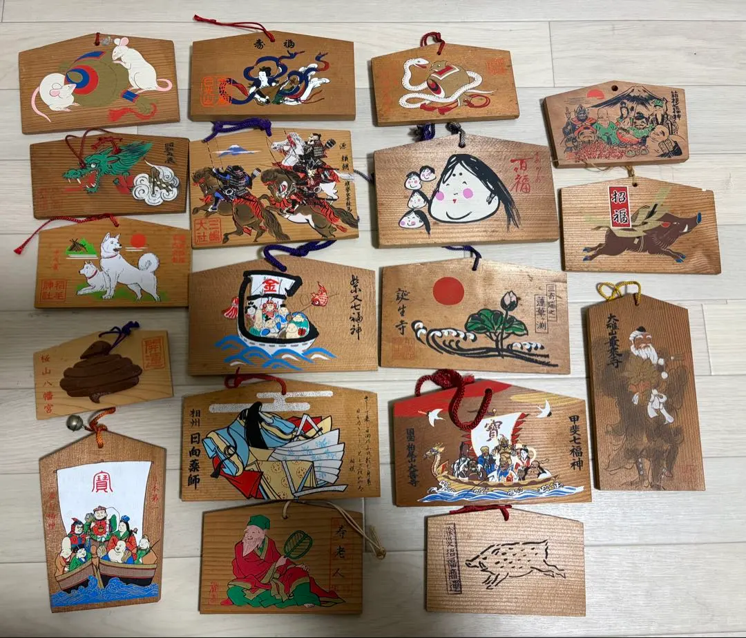 日本の伝統的な木製絵馬セット 18点まとめ売り 昭和レトロ