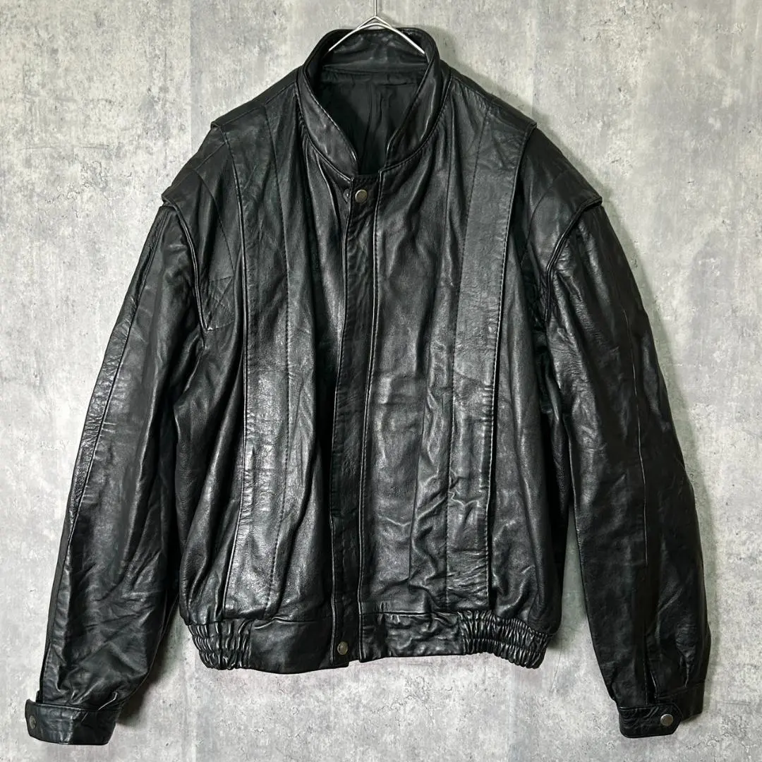 ヘビーウェイト 牛革 レザージャケット 短丈 黒 本革 肩パッドなし