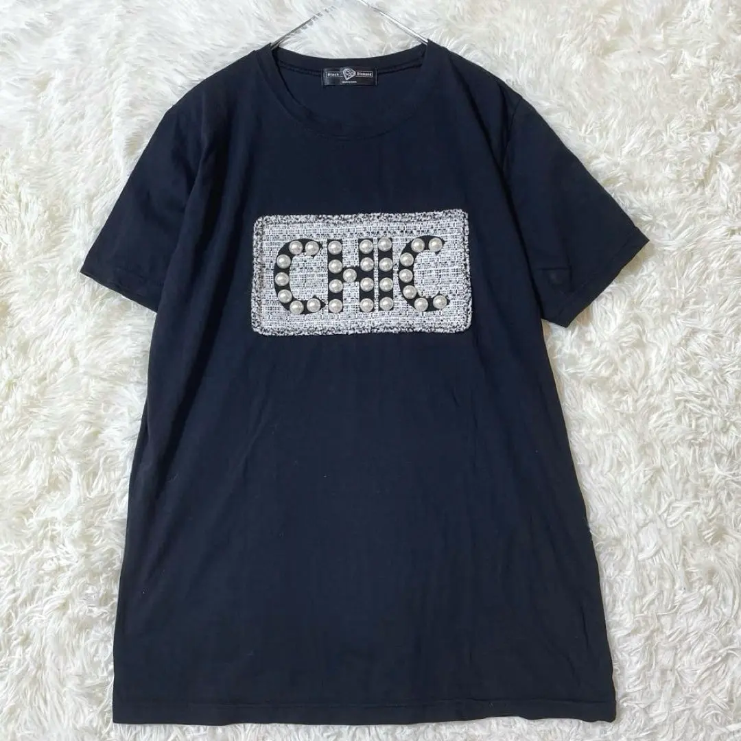 Black Diamond ロゴTシャツ 黒 半袖 パールロゴ CHIC 韓国風