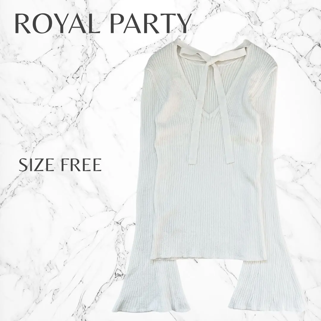 ロイヤルパーティー　フェミニン　リボン　Vネック　フレアスリーブ　リブニット