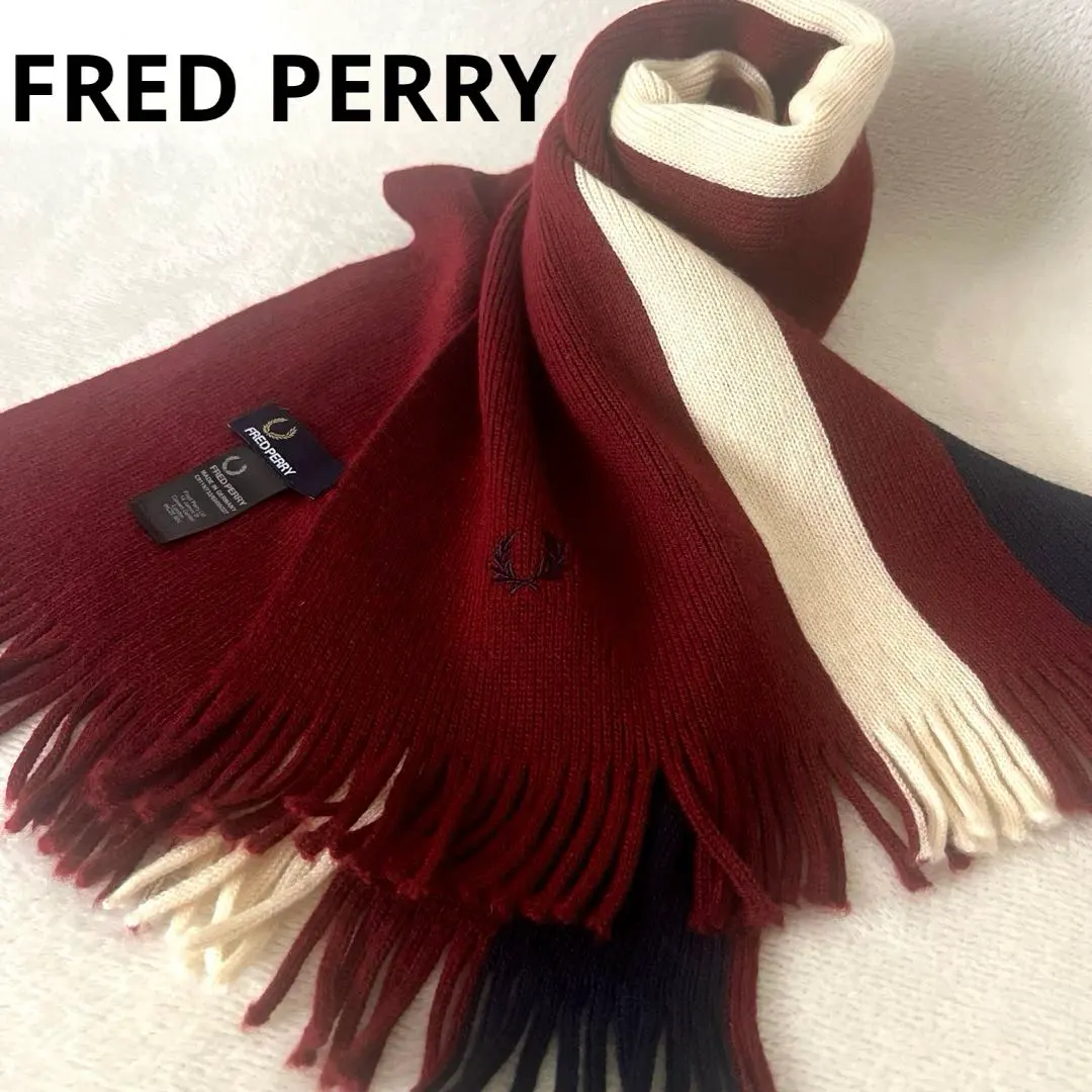 ⭐︎フレッドペリー　マフラー　ウール　太ストライプ　ドイツ製　マルチカラー　男女問