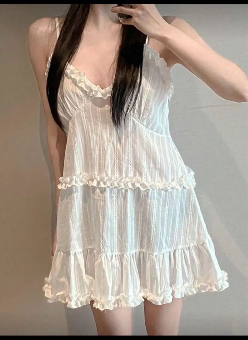 ホワイト ストライプ キャミワンピース