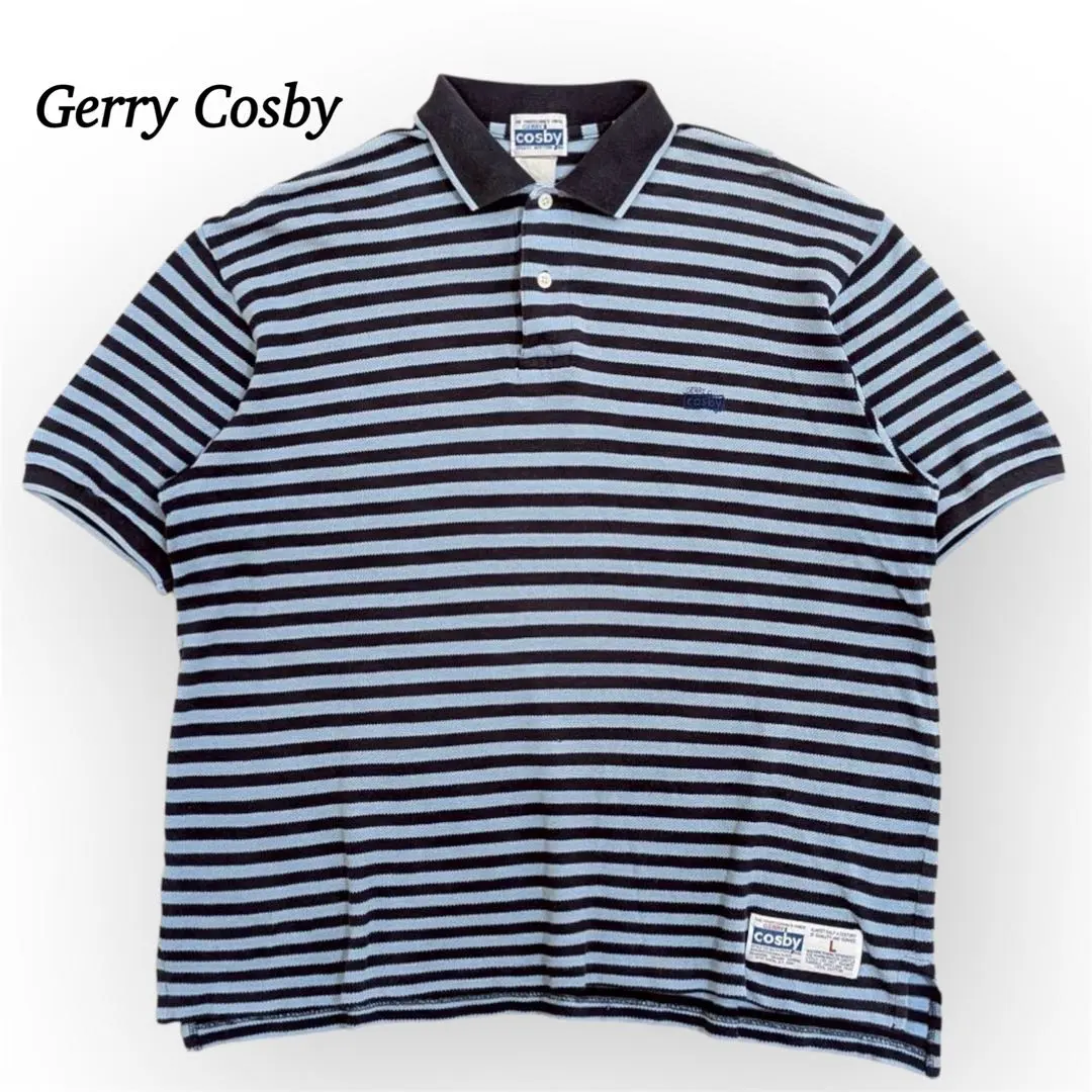 ★ジェリーコスビー ポロシャツ【L】 ボーダー コットン100 日本製 ブルー
