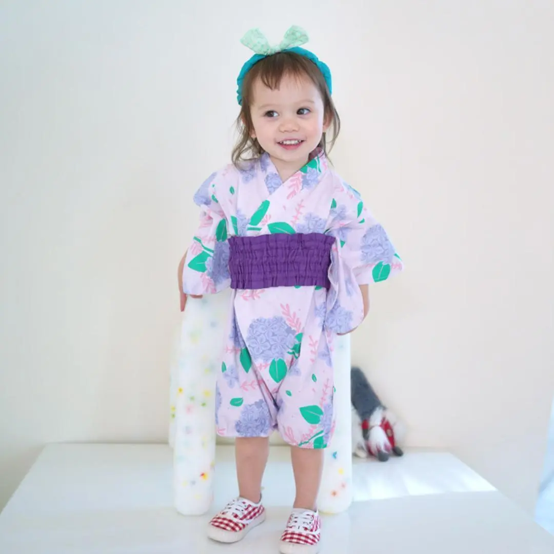 ◇浴衣 ベビー 子供 コットン 着物 アジサイ柄 お祭り夏祭り 可愛い 70cm