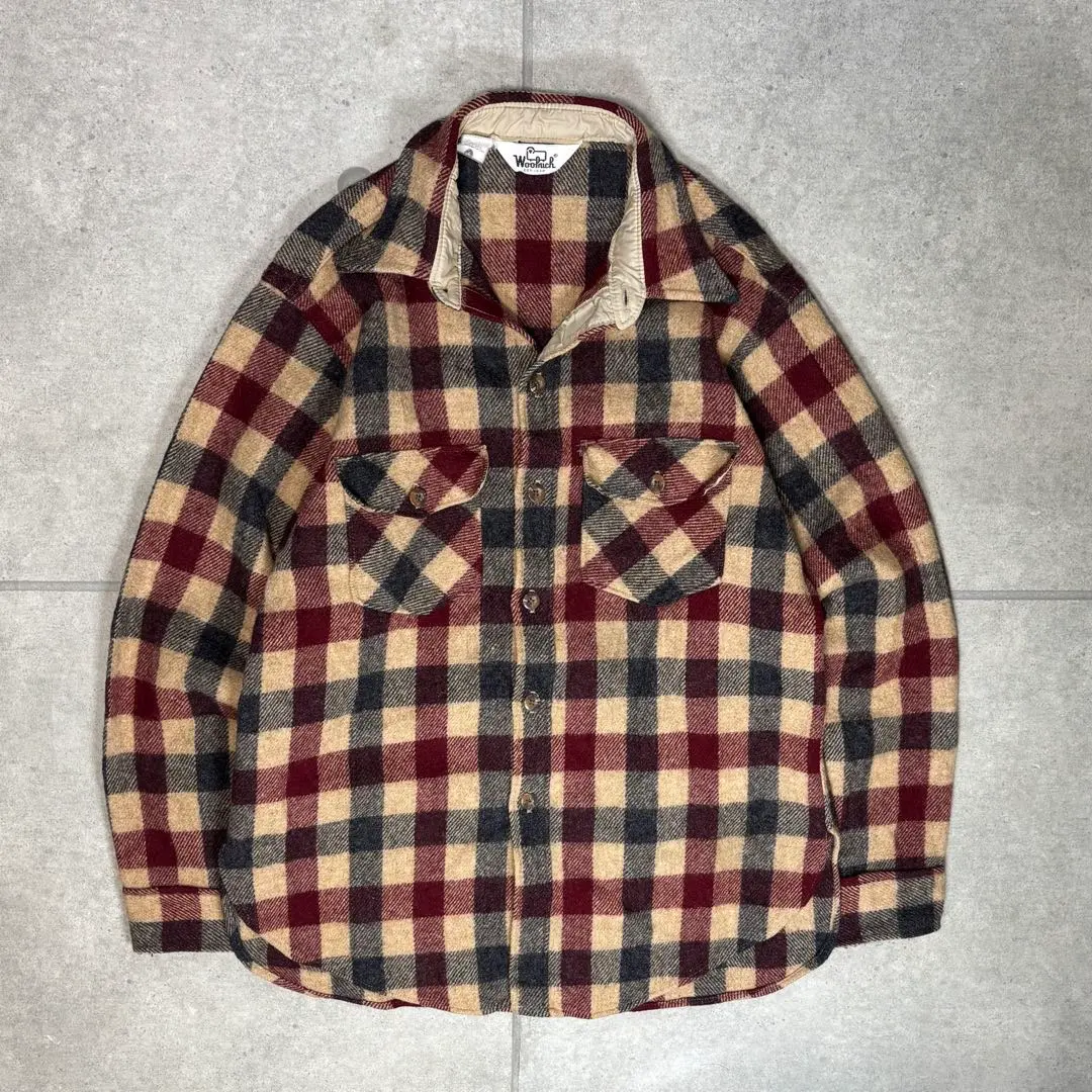 Woolrich　長袖シャツ　70s　USA製　白タグ　ブロックチェック　当時物