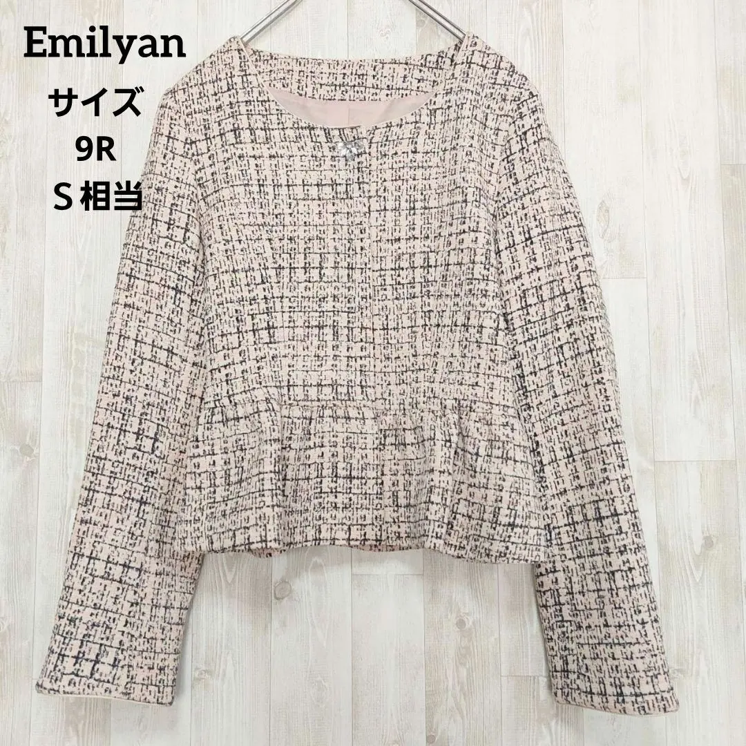 エミリアン ツイード ノーカラージャケット ペプラム 花柄ビジュー (9R)