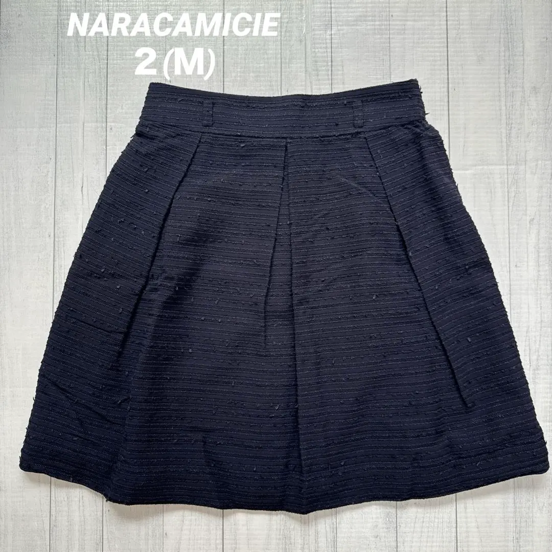 美品【NARACAMICIE】 Ｍ ネイビー フレアスカート ツイード 秋冬