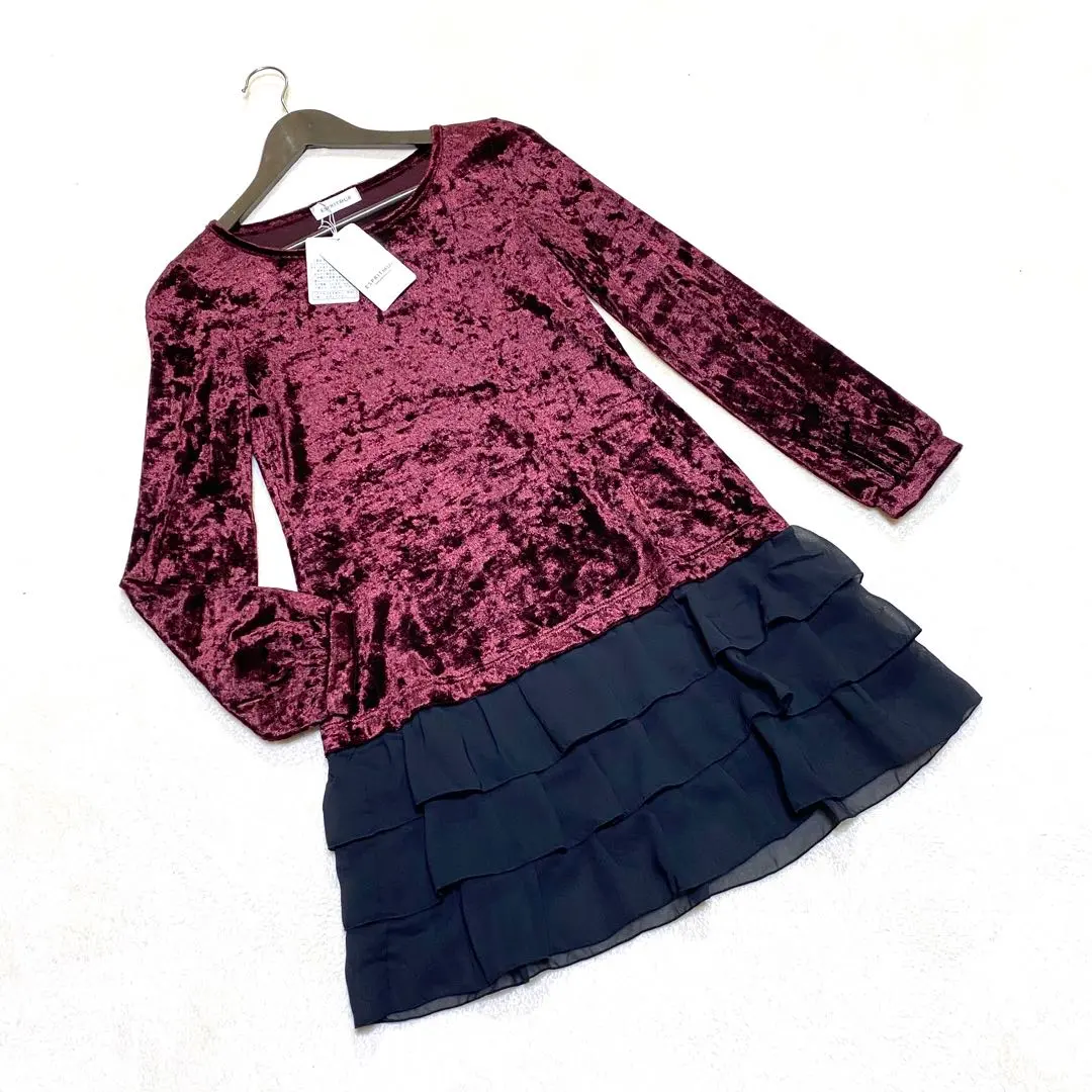 新品タグ付 エスプリミュール ベロア調 裾フリル ワンピース チュニックM