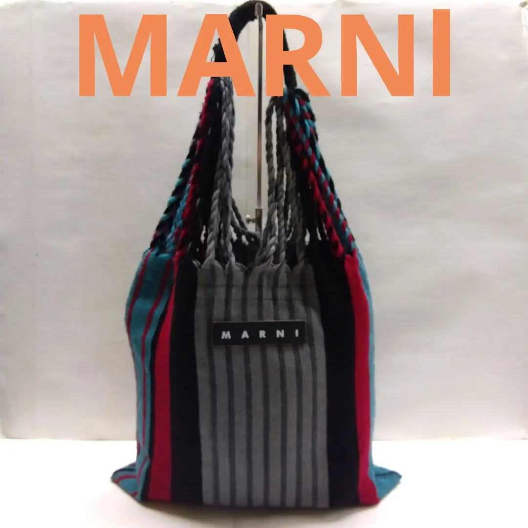 LA23 マルニ 極美品 フラワーカフェ ハンモックバッグ ストライプ