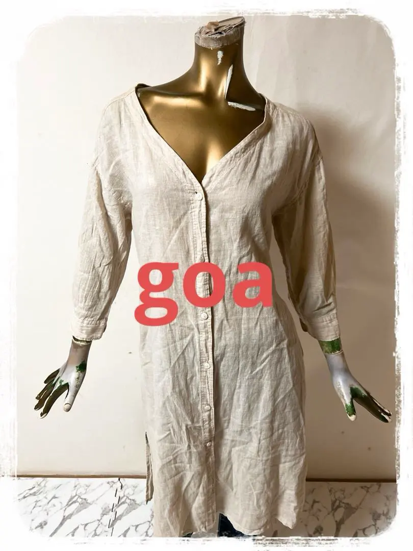 ☘️T18572☘️goa リネン シャツワンピース 七分袖 F