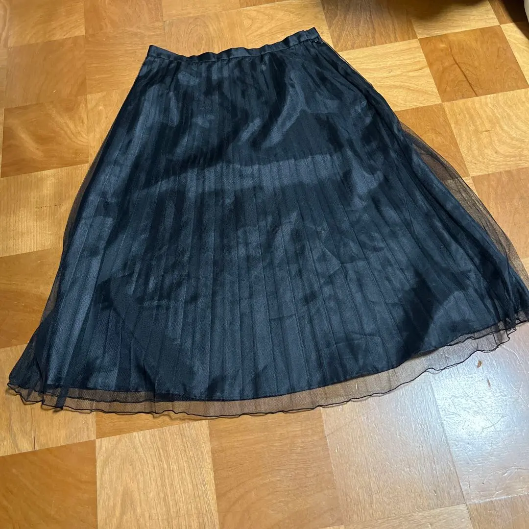 膝丈スカート　ブラック　プリーツ　レース　Ｍサイズ　春夏　レディース