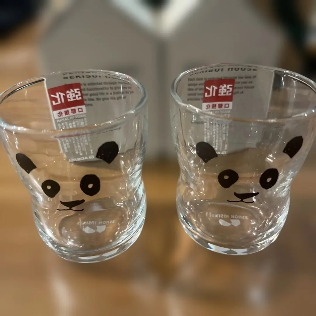 パンダ顔のガラスコップ 2個セット
