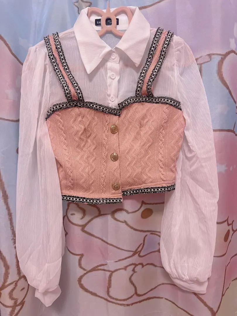 ピンク クロップドトップ 長袖