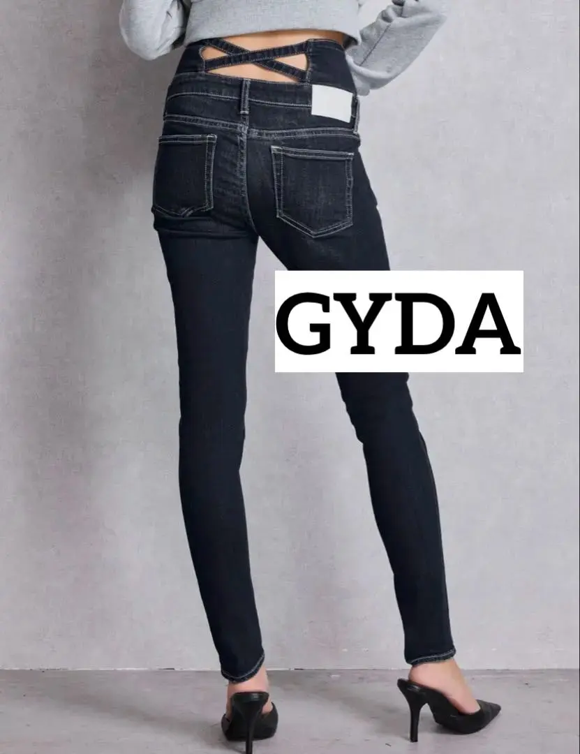 GYDA ハイウエストウエストクロススキニーデニムパンツ インディゴ M
