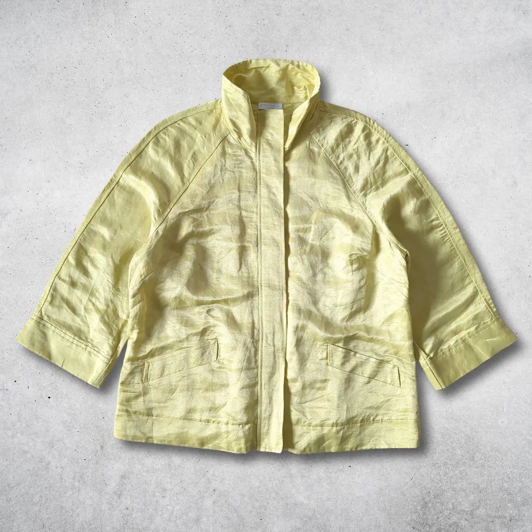 リネン スタンドカラー ジャケット アウター Petite L イエロー