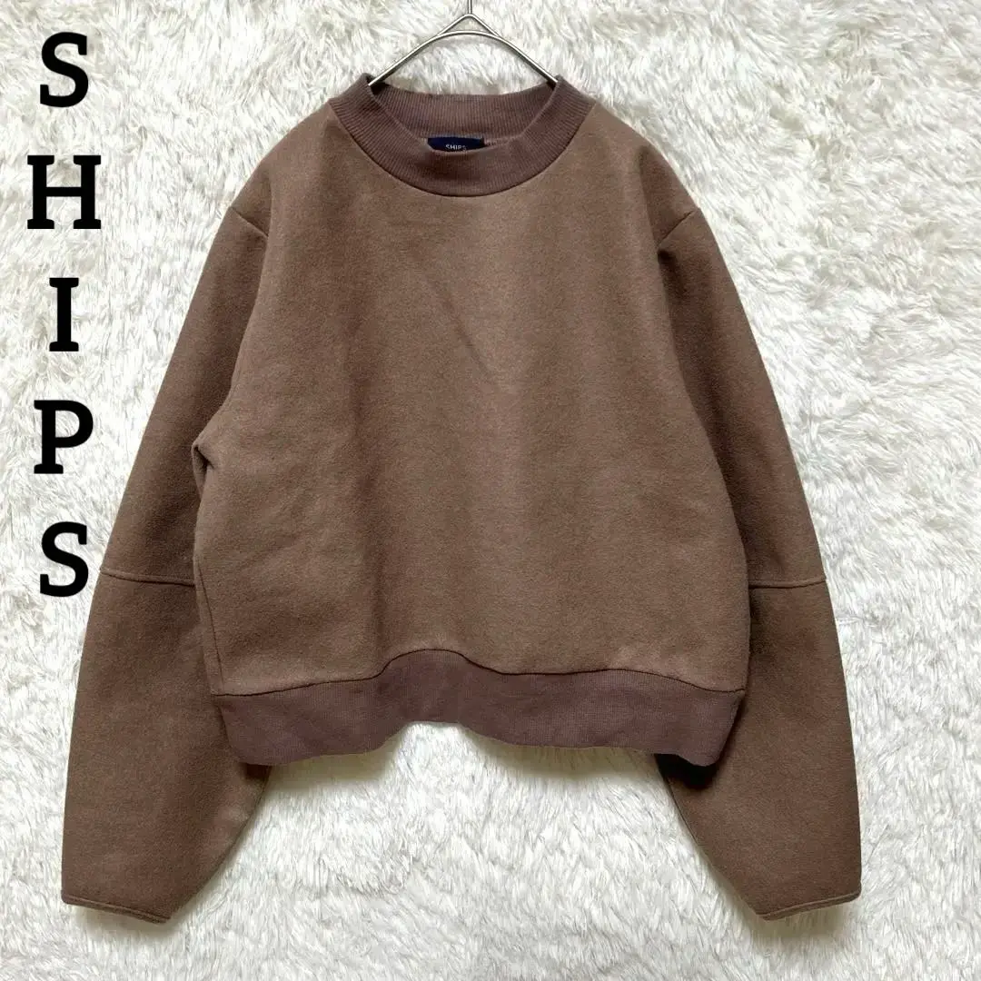 SHIPS シップス ラウンドネッククロップドスウェット ブラウン