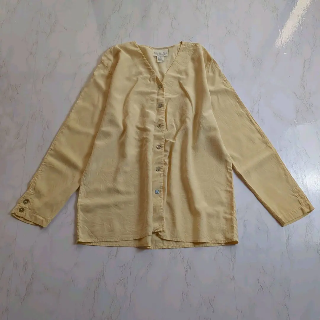 シルク100% NORDSTROM 長袖ブラウス ノーカラーシャツ　S