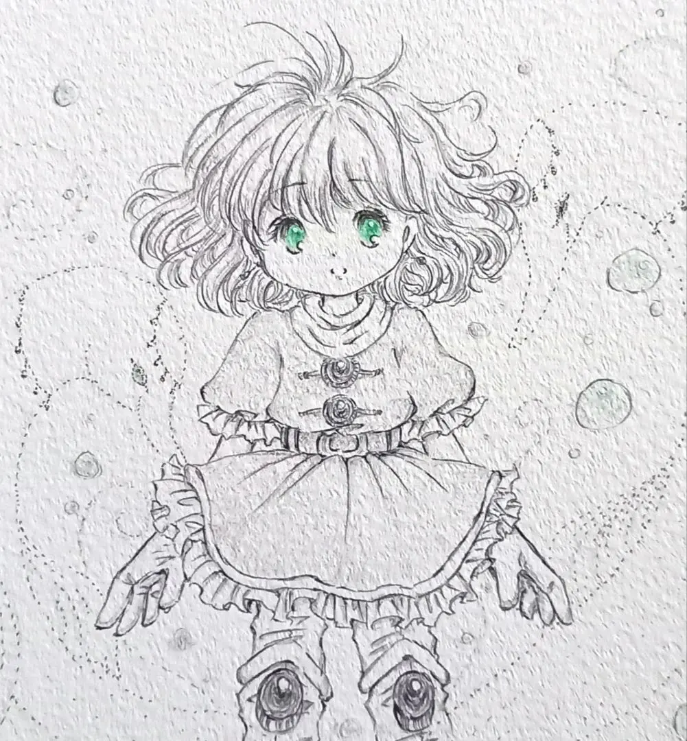 手描きイラスト　冒険者と精霊　オリジナル　ペン画