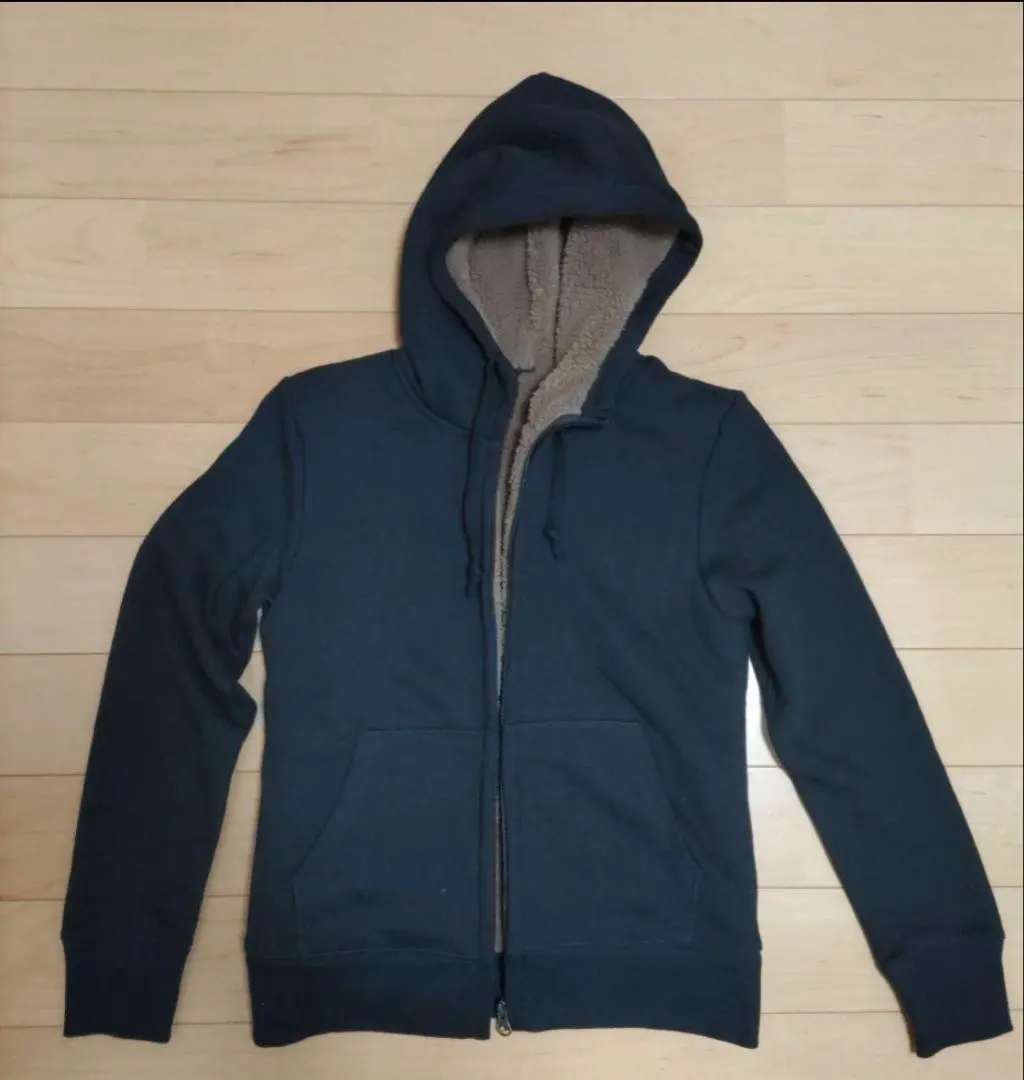 UNIQLO フード付きボアパーカー ネイビー　S