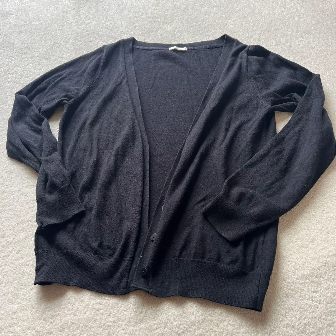 黒 Vネック カーディガン レディース ブラック はおり L GU ジーユー