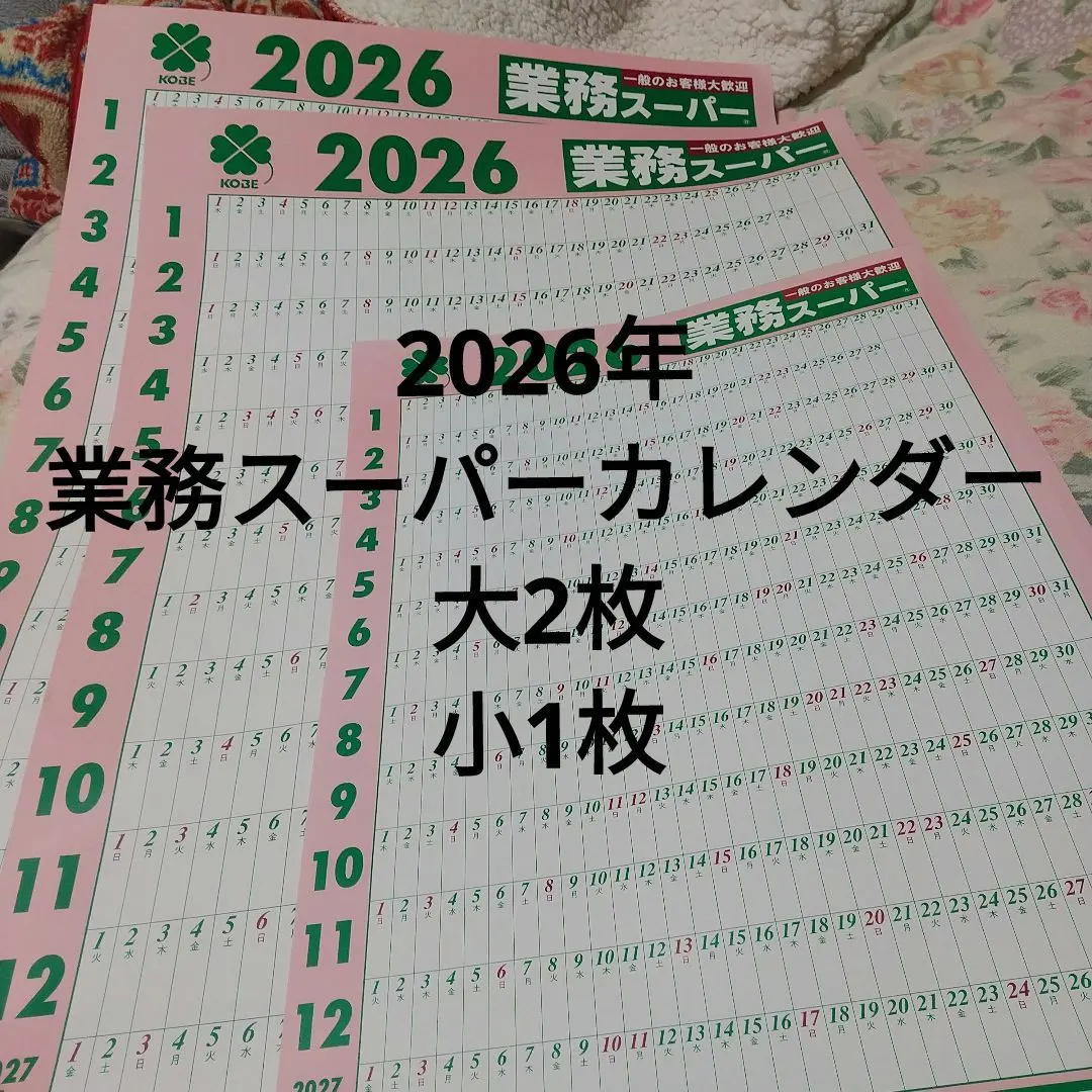 【大2枚小1枚】2026年 業務用ポスターカレンダー 　3枚セット