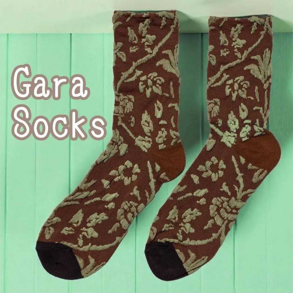 花柄ソックスブラウン韓国ファッションおしゃれ靴下ユニセックス古着コーデジャガード