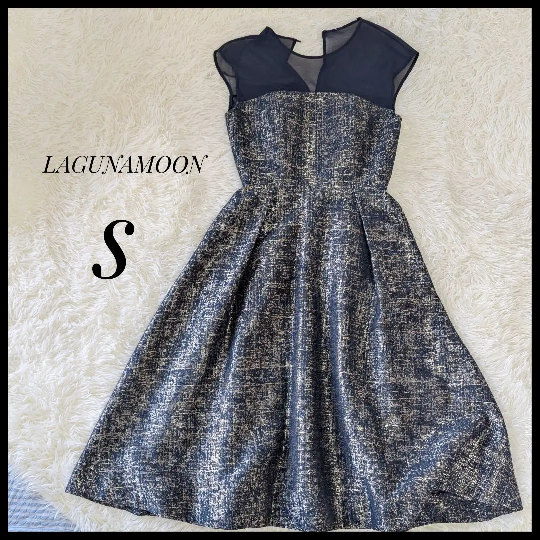 LAGUNAMOON ラグナムーン ネイビー ジャガード パーティードレス S