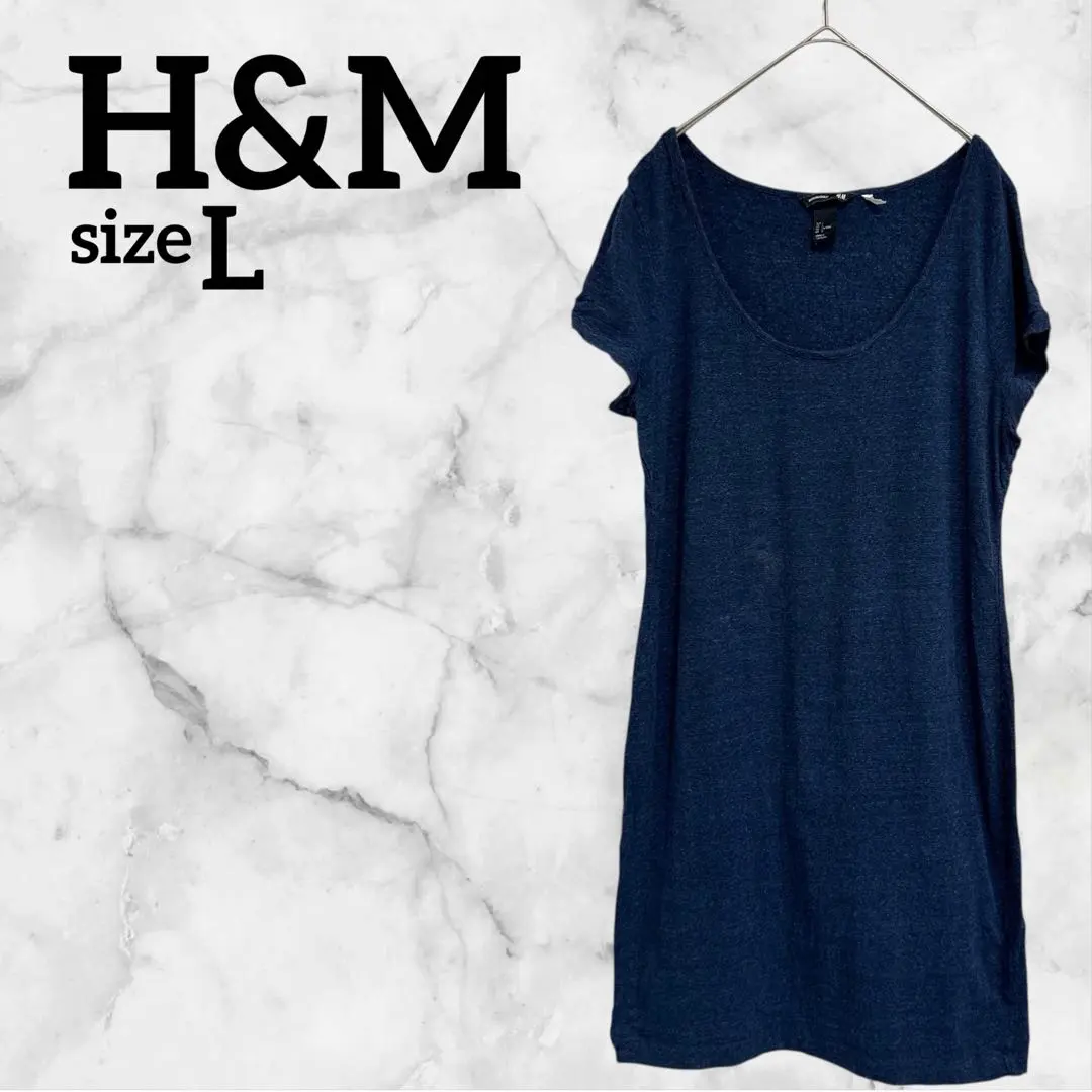H&M【L】チュニック 半袖 ネイビー 海外古着