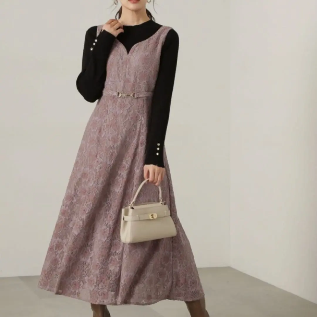 【美品】プロポーションボディドレッシング　ビットベルトレースジャンスカ　ブラウン