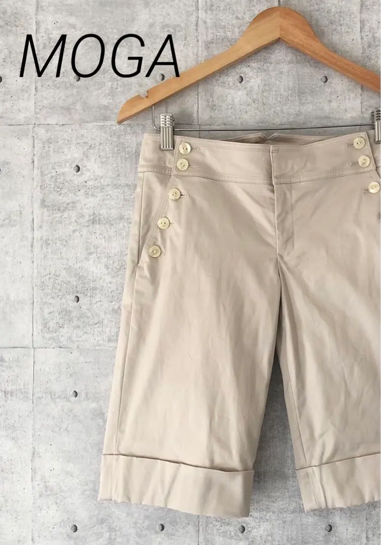 MOGA モガ ☆ ハーフパンツ 前両サイドボタン 後取り付けベルト ベージュ