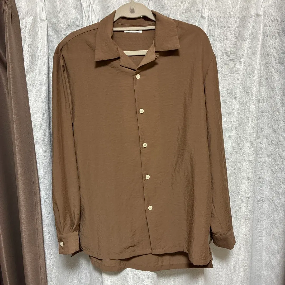 GU オープンカラー長袖シャツ ユニセックスSサイズ　ブラウン