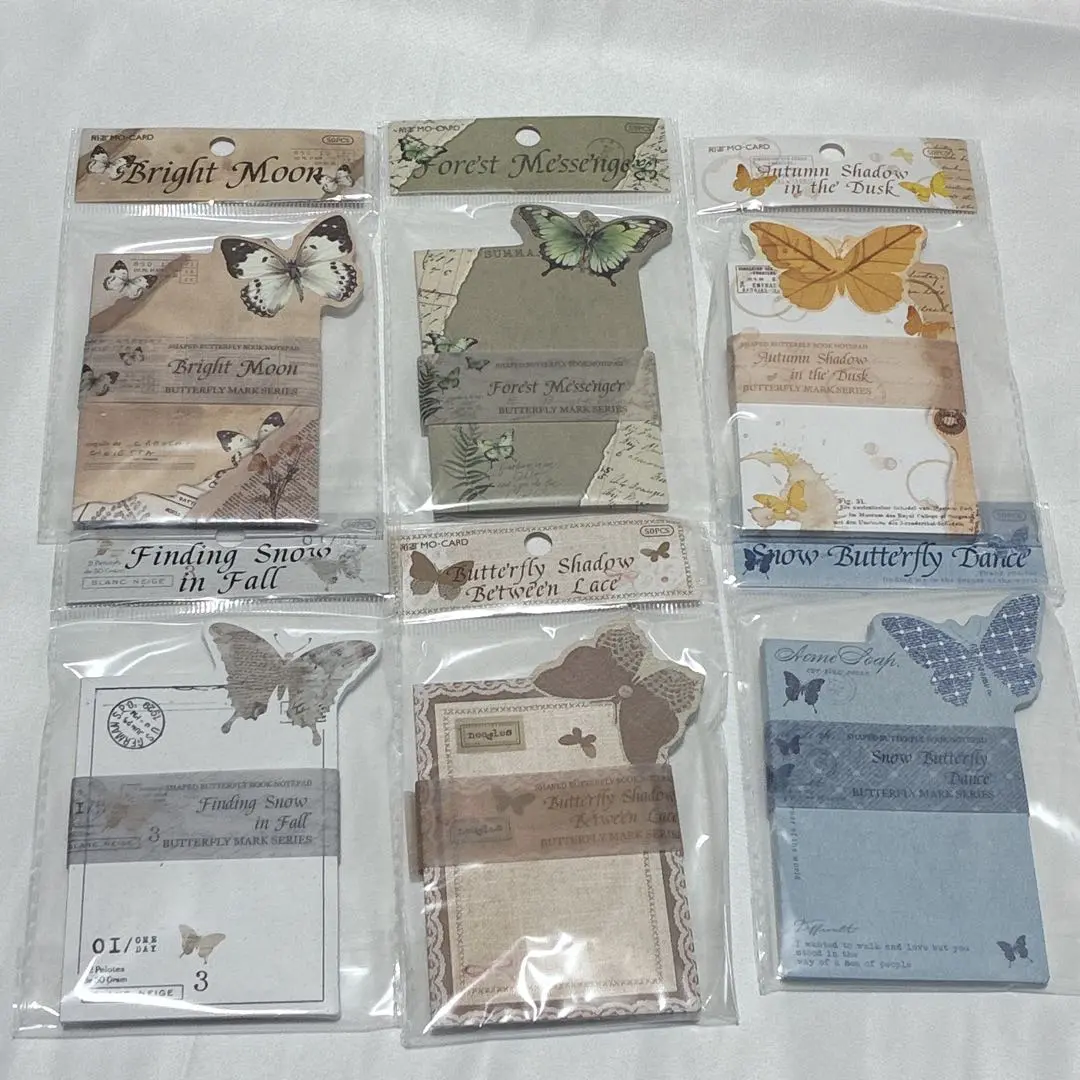 50枚入 6セット バタフライ 蝶 メモ メッセージ 付箋 文房具 デスク