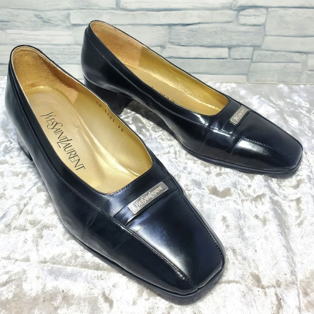 【美品】✨イヴサンローラン 22cm パンプス 革靴 黒 レザー ロゴ 35