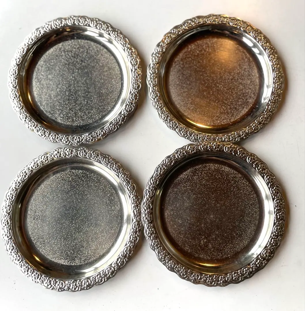レトロ⭐︎シルバーコースターセット4枚　アンティーク　アクセサリートレイ