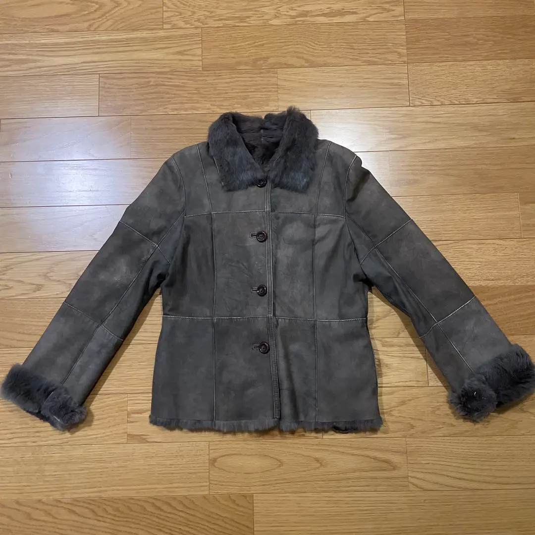 萌奈香　ラビット　ファージャケット　レザーコート　グレー　カーキ