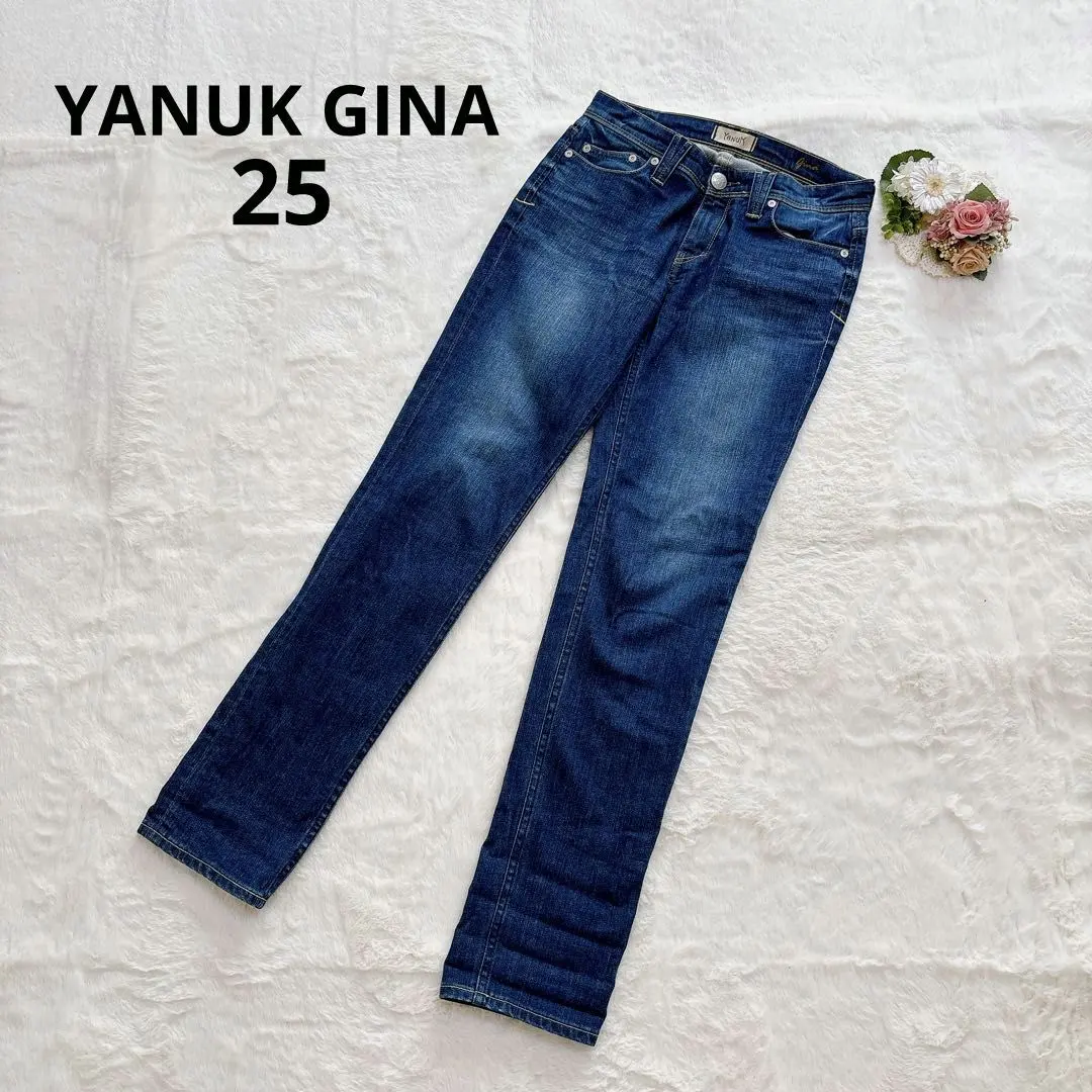 ヤヌーク スリムストレートデニムパンツ ストレッチ ズボン ジーンズ Gパン 青