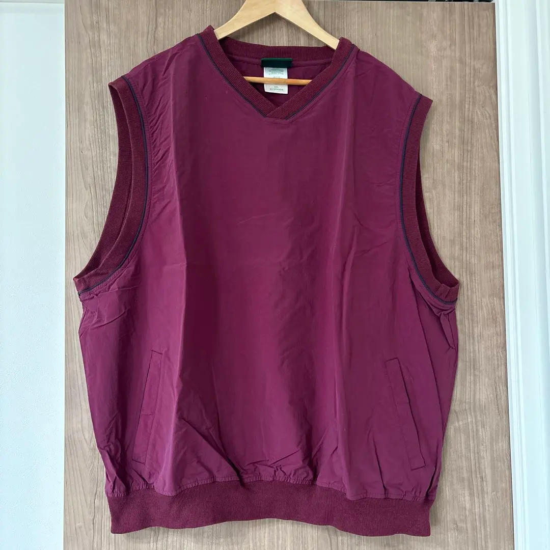 古着 バーガンディ Vネック ノースリーブ ベスト ゴルフ ベスト XXL