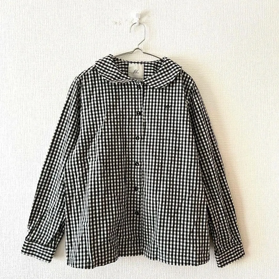 ☆【ボンポン511】ブラウス チェック柄 綿100％ 丸襟 バックタック LL