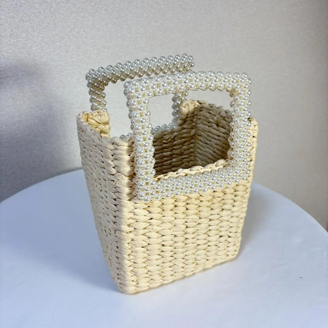 カゴバッグ　パール　ハンドル付き　かごバッグ　夏　ナチュラル