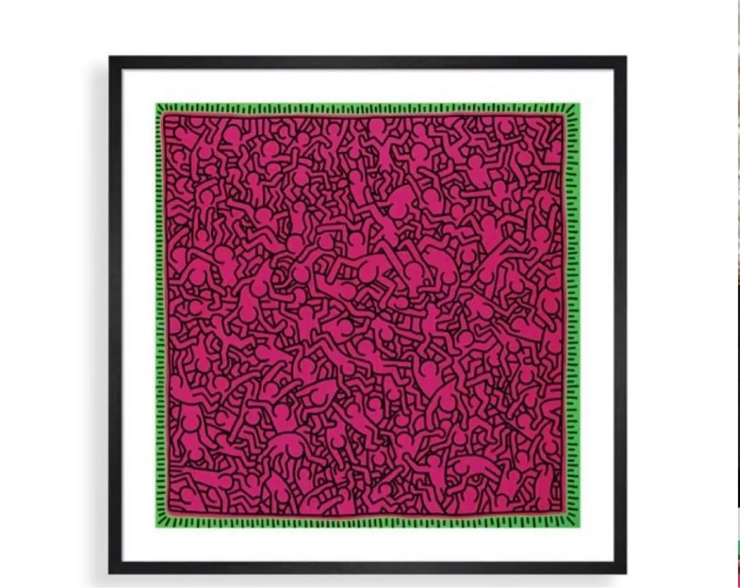 MoMA キース・ヘリング フレーム付ポスター 抽象アート ピンクと緑の版画