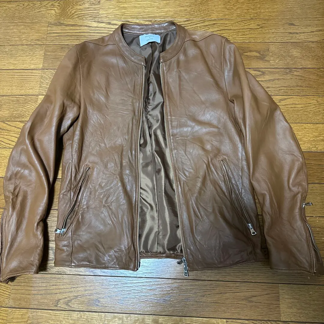STUDIOUSステュディオス　レザーシングルブルゾン　ブラウン　キャメル