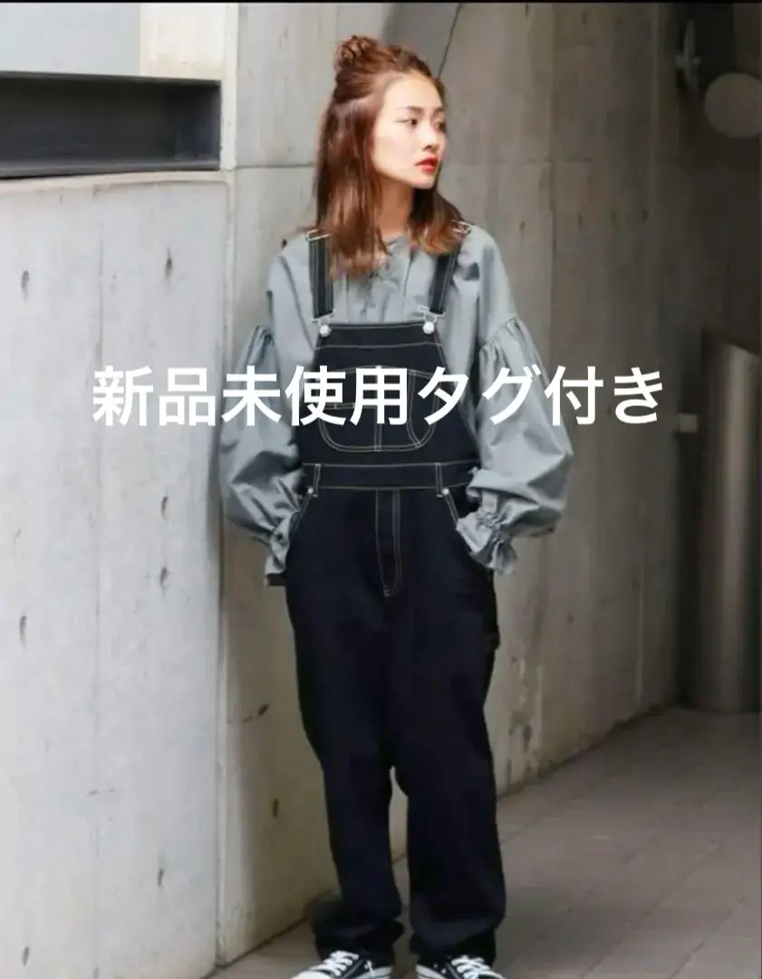 ルーズデニムサロペット　ブラック