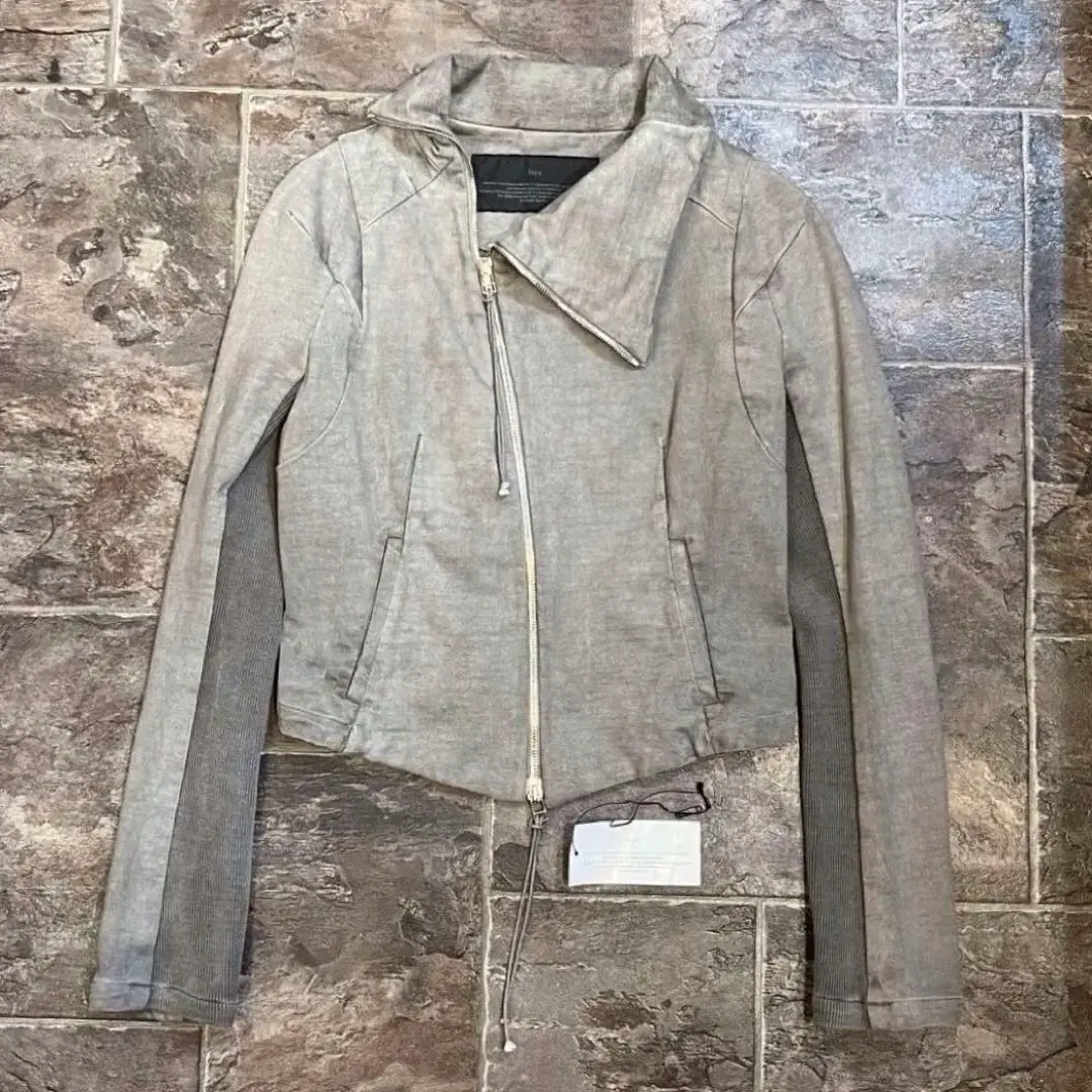 【極美品】bajraリブ切替ムラ染コットン変形襟シングルライダースジャケット2M