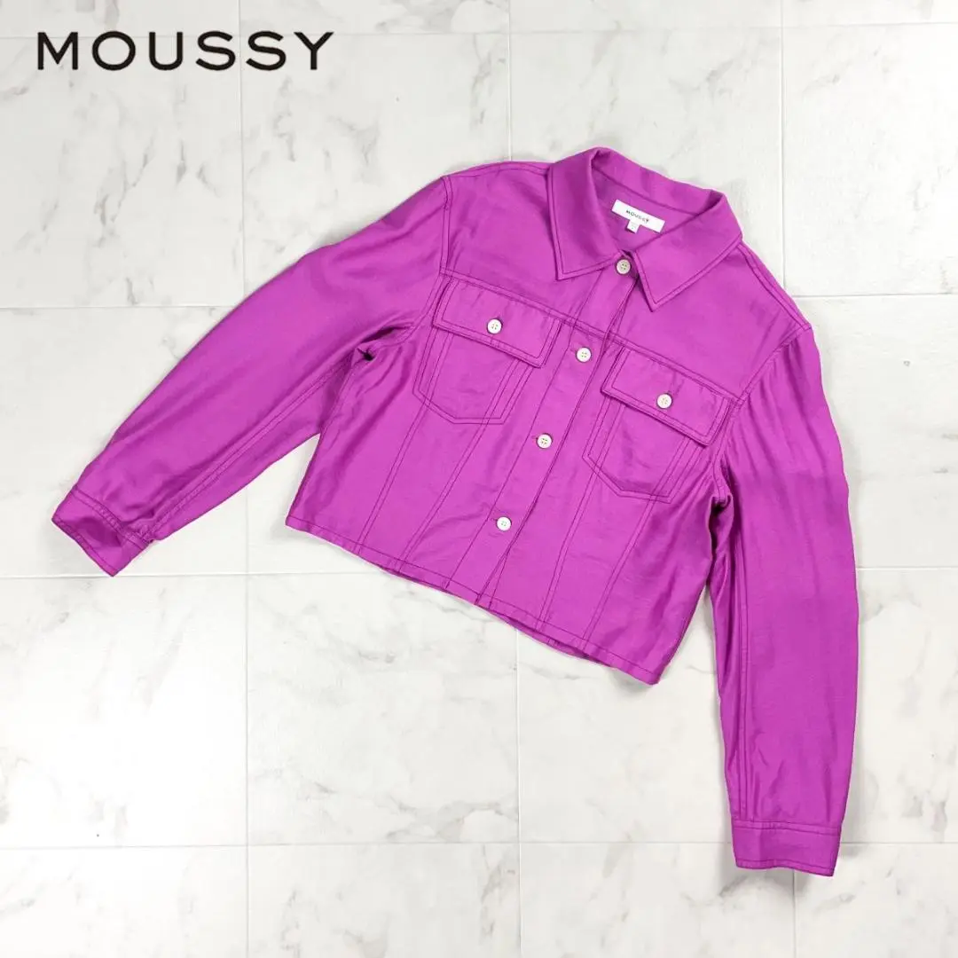 美品 MOUSSY クロップド丈シャツジャケット ピンク サイズF*CD879