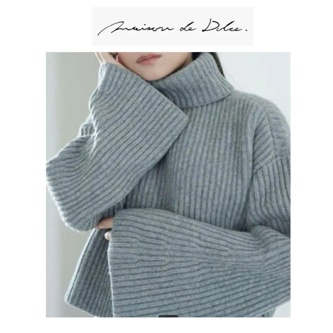 美品 メゾンドドルチェ ワイドスリーブタートルニット グレー